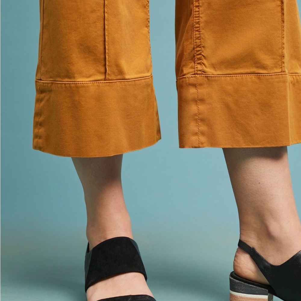 Anthropologie Mustard Wide-Leg Cropped Pants - Picture 3 of 14